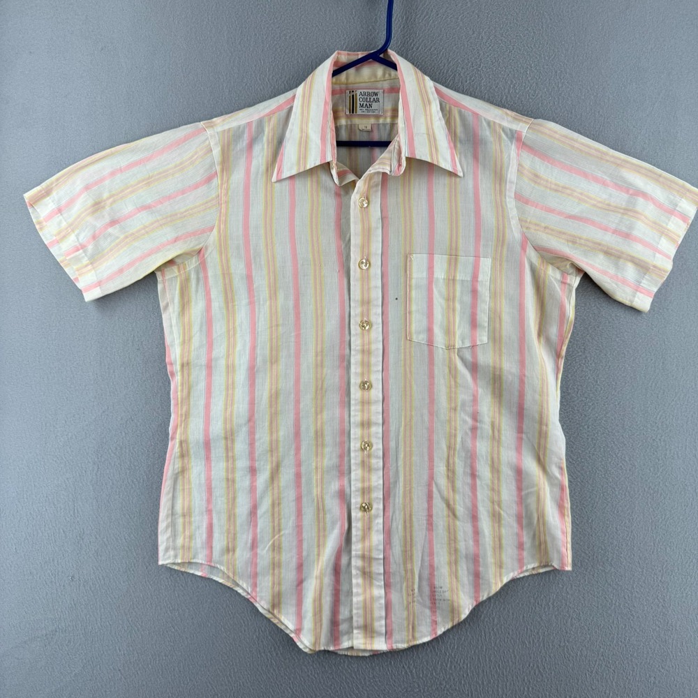 Vintage 70s Arrow Shirt Mens 16 Polyester Blend Button Up Short Sleeve